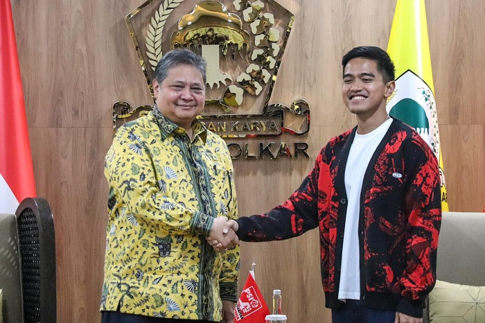 Ketua Umum Partai Solidaritas Indonesia (PSI) Kaesang Pangarep melakukan kunjungan ke DPP Partai Golkar, Slipi, Jakarta Barat. (Facbook.com/@Airlangga Hartarto )

